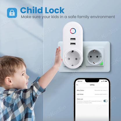 Tuya smart wifi plug with USB ports timer voice control app