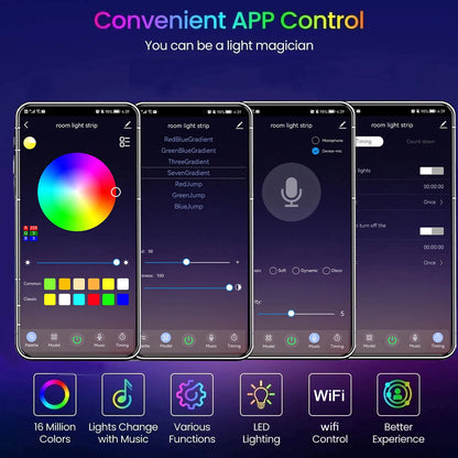 Smart LED Strip Lights RGB music sync app controlled room decor