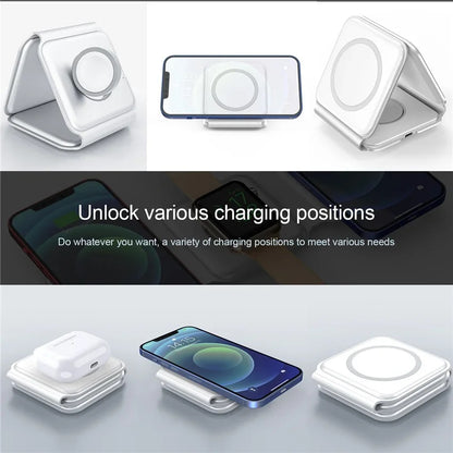3 in 1 Wireless Charging Station for Apple MagSafe Charger, Foldable Magnetic Travel Charger for iPhone Apple Watch AirPods Pro