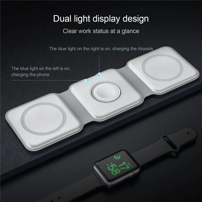 3 in 1 Wireless Charging Station for Apple MagSafe Charger, Foldable Magnetic Travel Charger for iPhone Apple Watch AirPods Pro